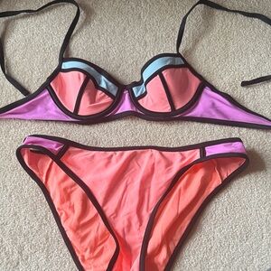 Hula Honey Vibrant Bikini Set - Coral, Lavender, and Sky Blue-like new.